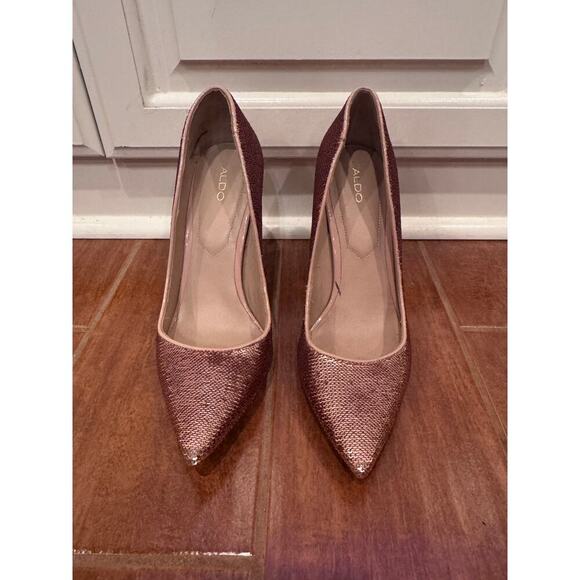 Aldo Rose Gold Pink Sparkly Sequined Stessy High Heels Dressy Elegant Size 8.5 - Picture 3 of 8
